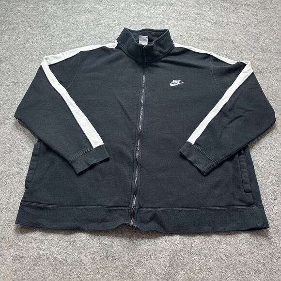 Nike Sportswear Track Jacket Men 2XL XXL Black White Colorblock Full Zip Fleece - Picture 1 of 14